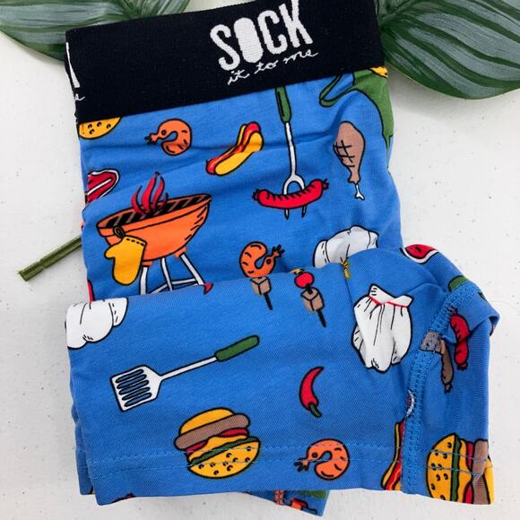 Sock It To Me Blue Yellow Steak Grilling Food BBQ Novelty Stretch Boxer Brief - Picture 2 of 7